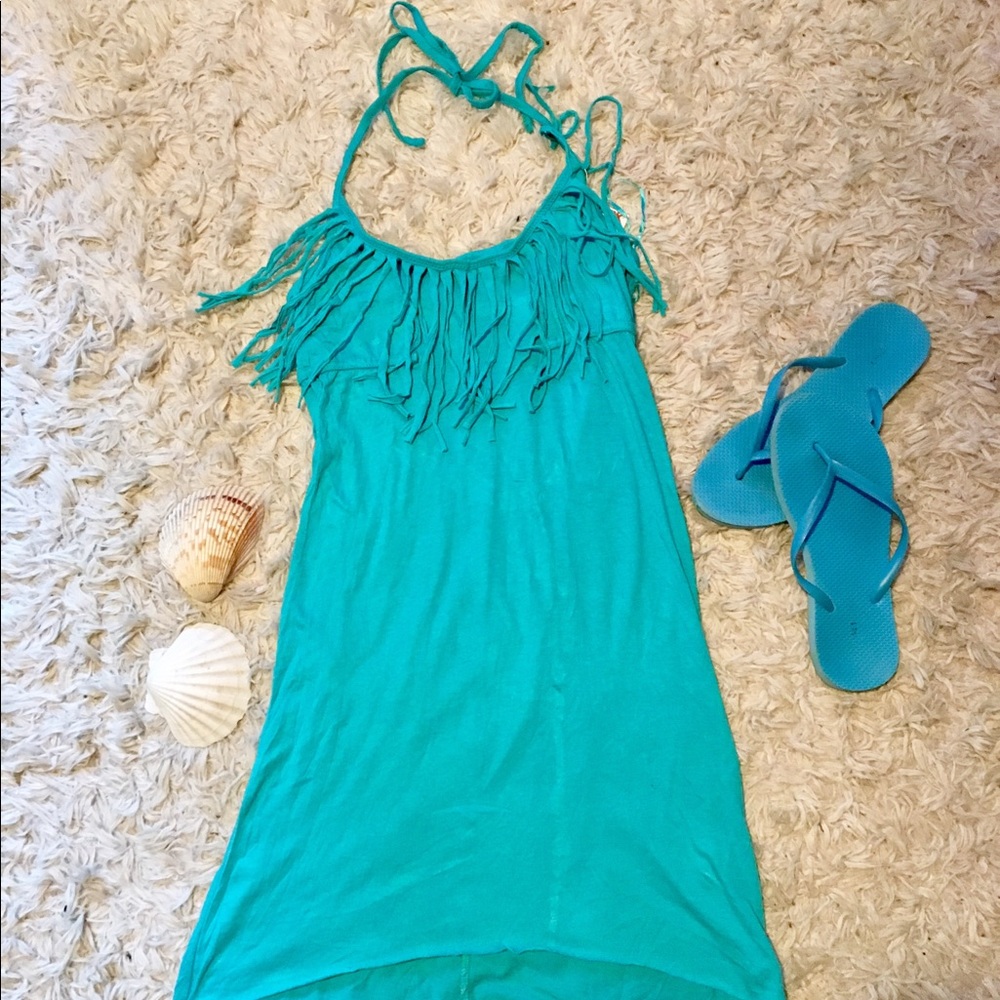 Roxy Blue Fringed Halter Dress