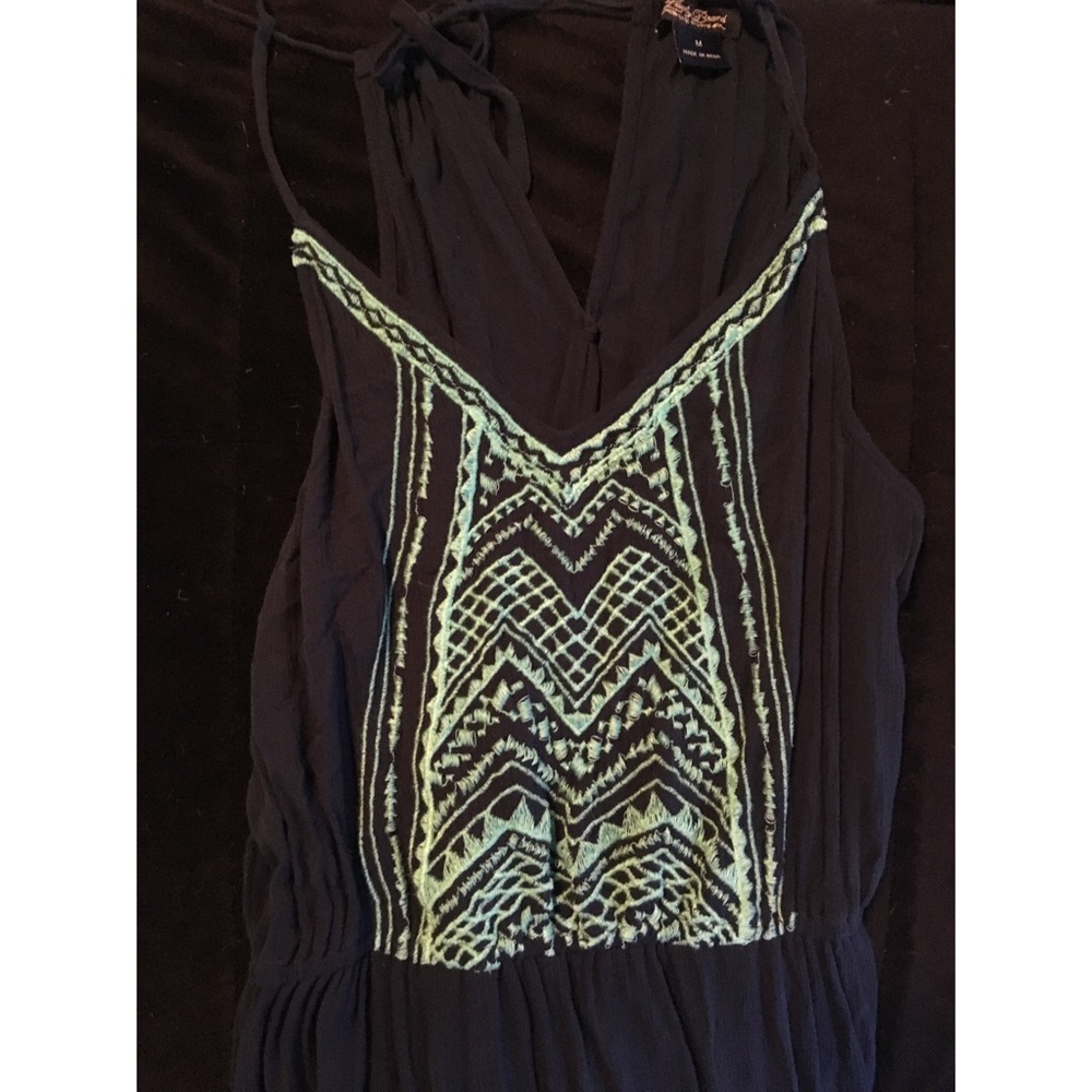 Navy Embroidered Cotton Lucky Brand Maxi Dress