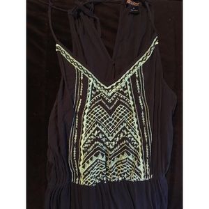 Navy Embroidered Cotton Lucky Brand Maxi Dress