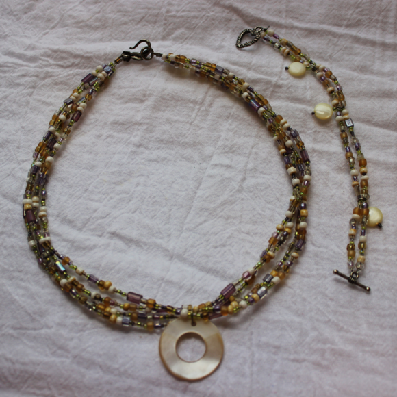 Necklace & Bracelet - White-Beige-Lavendar-Green - Picture 1 of 7