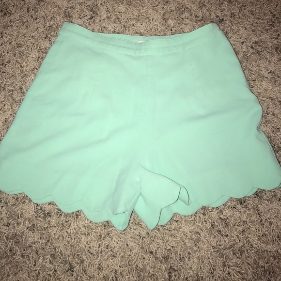 Double Zero Scalloped Teal Shorts - Picture 1 of 3