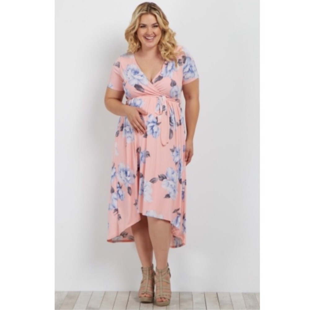 NWT Pink Floral Hi-Low Wrap Dress