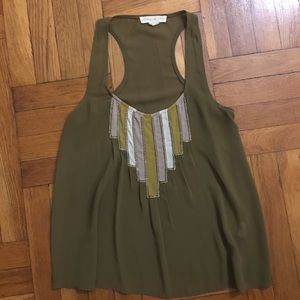 Sheer olive green racerback top