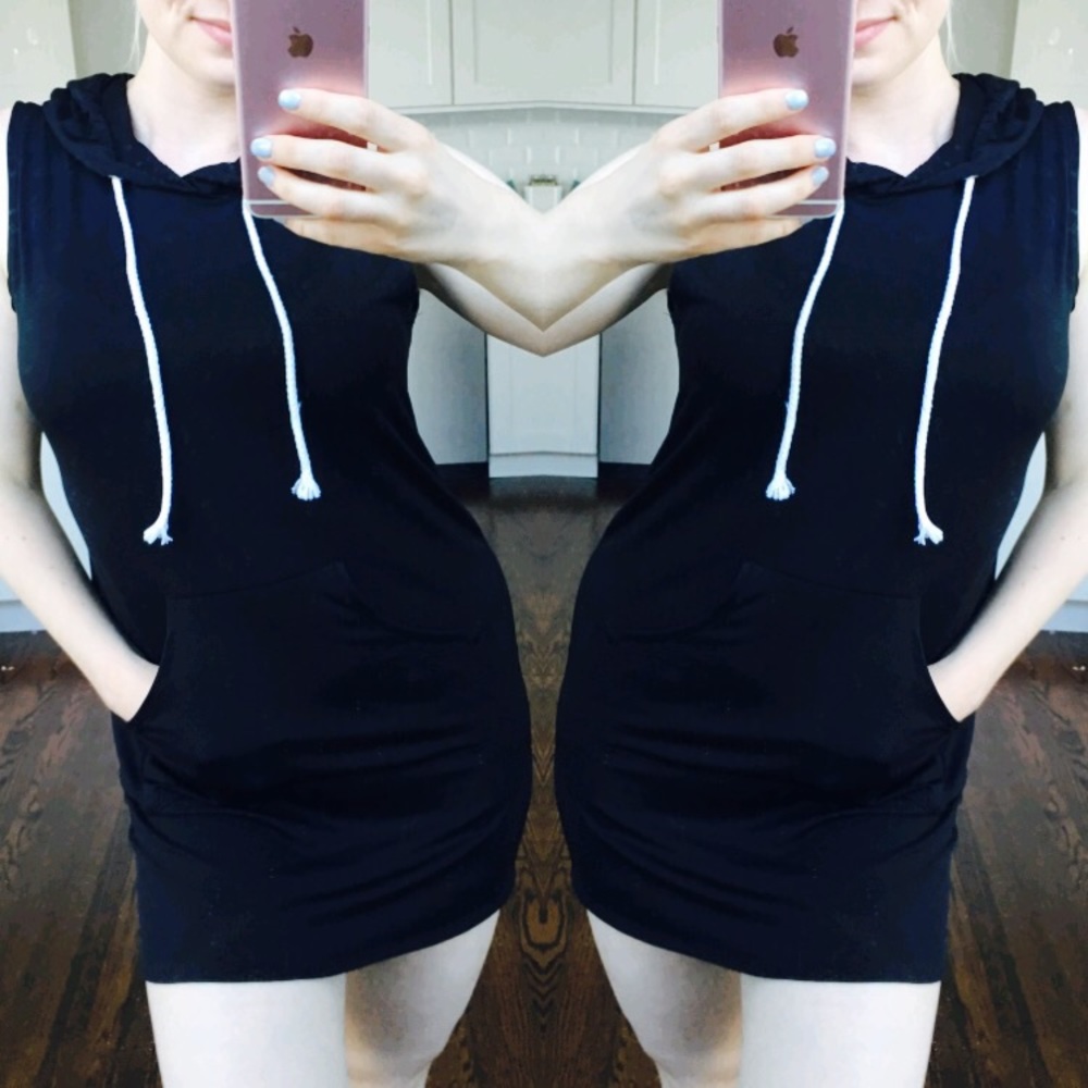 ❣Back in! "Kendall" Black Polyester Hoodie Dress - Picture 2 of 4