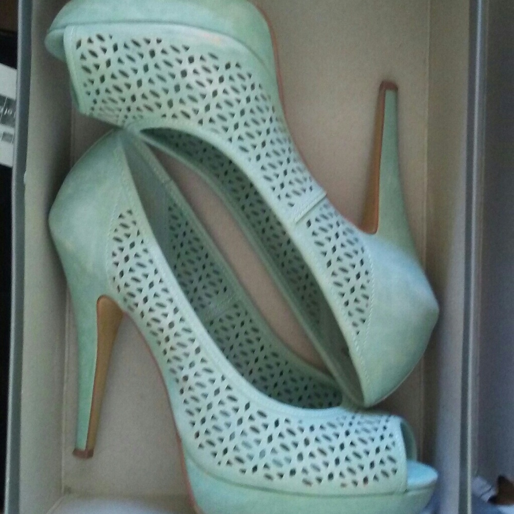 Mint cutout heels