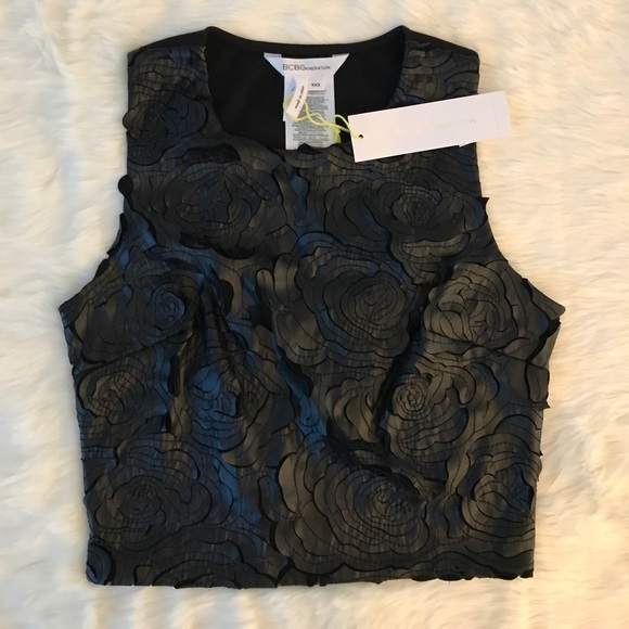 BCBGeneration Tops - BCBG leatherette floral lazer cut crop top NWT