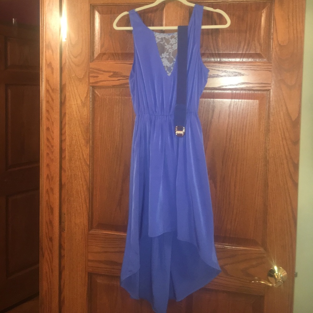 Blue high low evening dress with belt. Size S/M