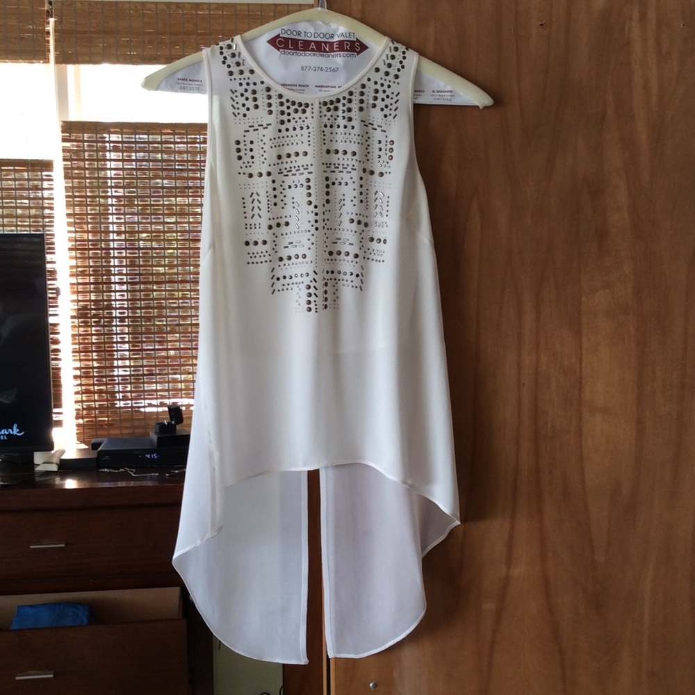 BCBG XXS Hi Lo Embellished Cream Tank