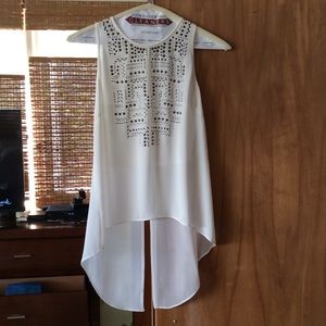 BCBG XXS Hi Lo Embellished Cream Tank