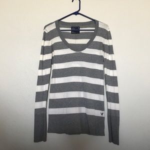 Gray and White Striped Sweater