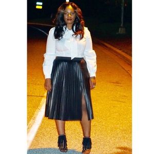 Faux leather pleated midi skirt
