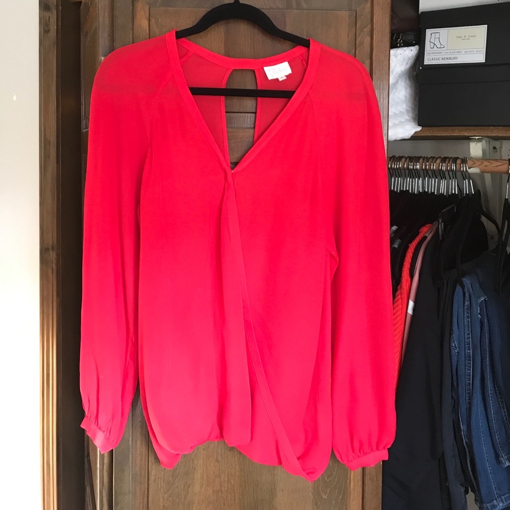 Parker Silk Open Back Blouse Gorgeous Red Color