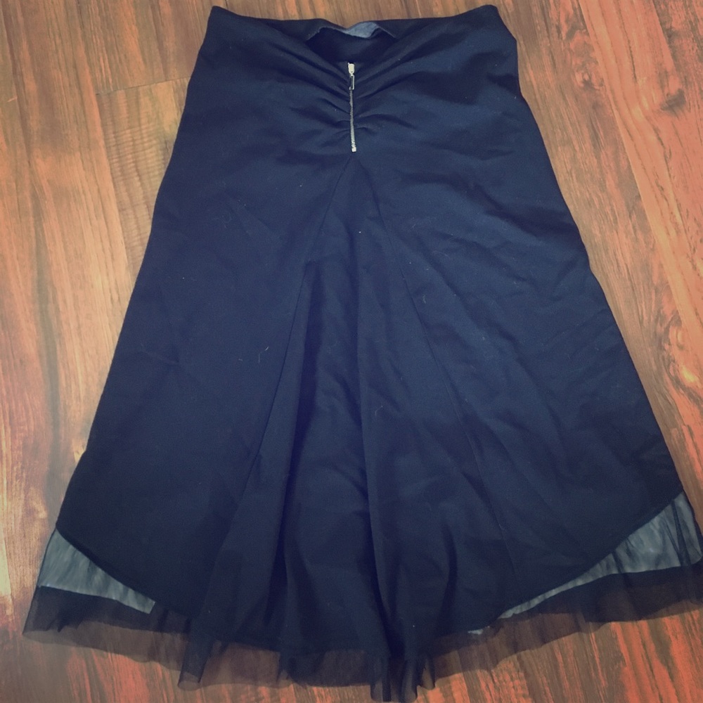 Black Bustled and Ruched Midi Skirt