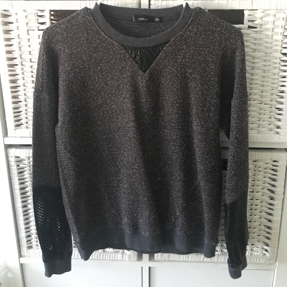 LF dark gray pullover w leather sleeve cutouts!
