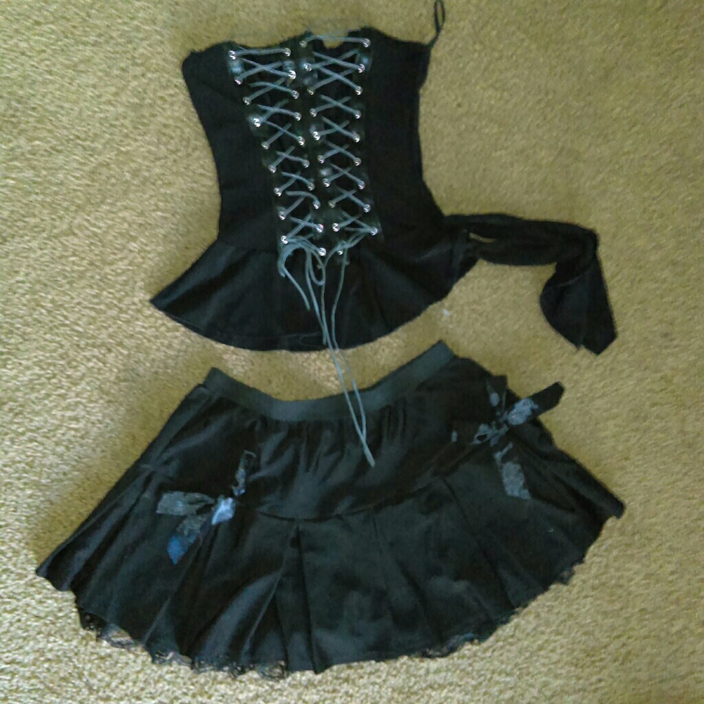 Cute Goth Rave Outfit Small Black Corset Lolita