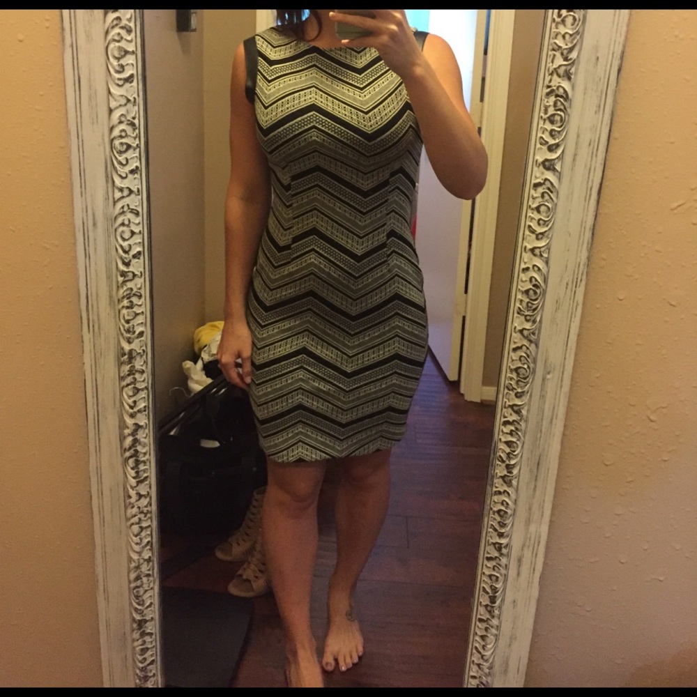 Form fitting black and white dress
