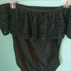 Off the shoulder black swim suit