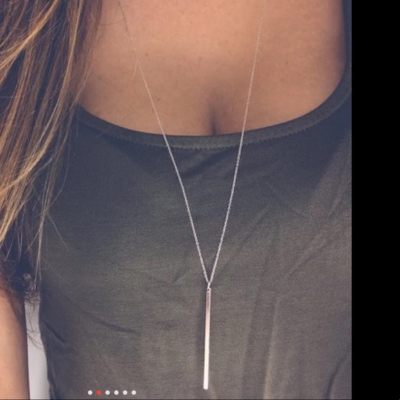 Silver plated bar necklace longer length - Picture 3 of 6