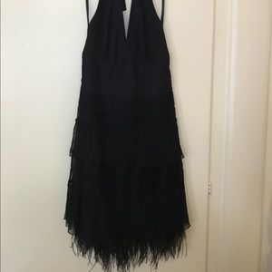 BCBG halter black party dress. Feather bottom. 12