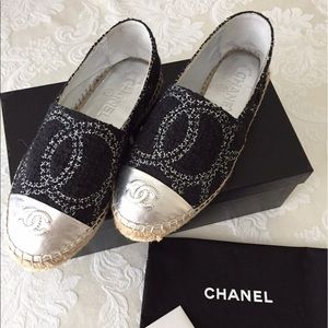 Chanel Espadrilles, Tweed/Silver Toe Cap