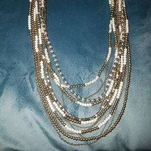 Gold and White Multi Strand Necklace