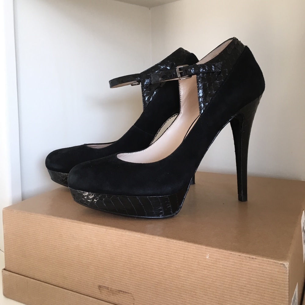 Michael Kors black faux suede/snakeskin stilettos