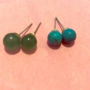 Earthbound Turquoise and Jade Stud Earrings 2 Pair