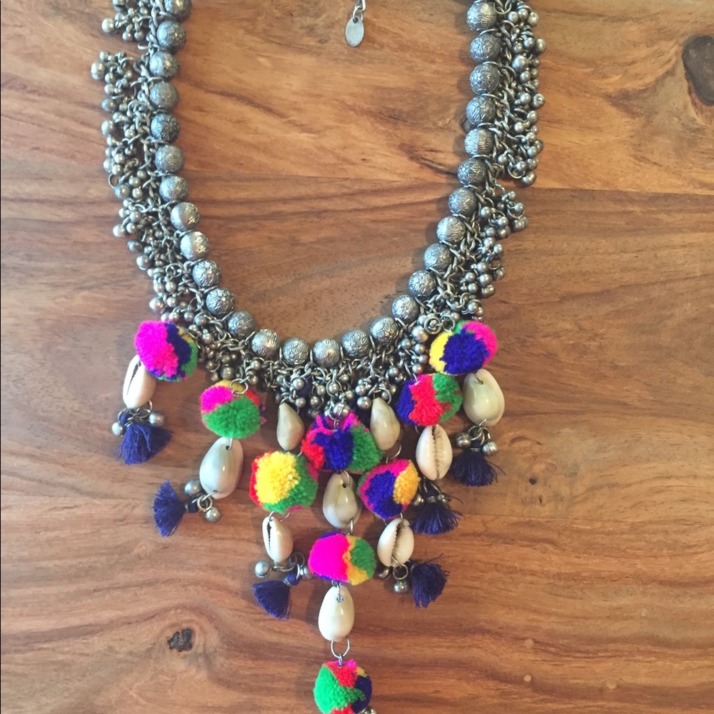 Zara silver Pom Pom bohemian necklace/collar