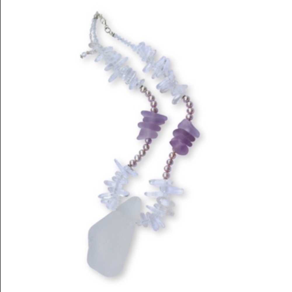 Sterling Silver Sea Glass and Quartz Necklace