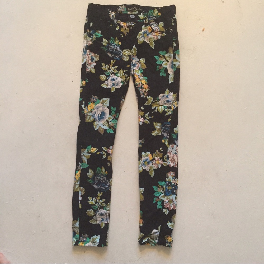 Vanilla Star Black Floral Skinny Jeans