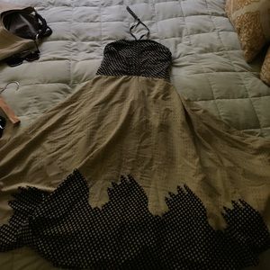 Black beige polkadot mixed print summer dress