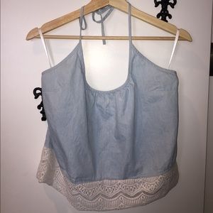 Backless blue and lace tank top