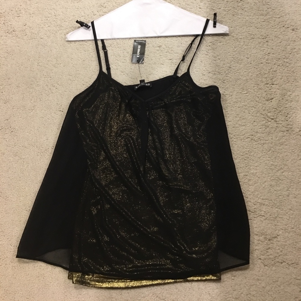 Express NWT dress tank sheer over gold shimmer