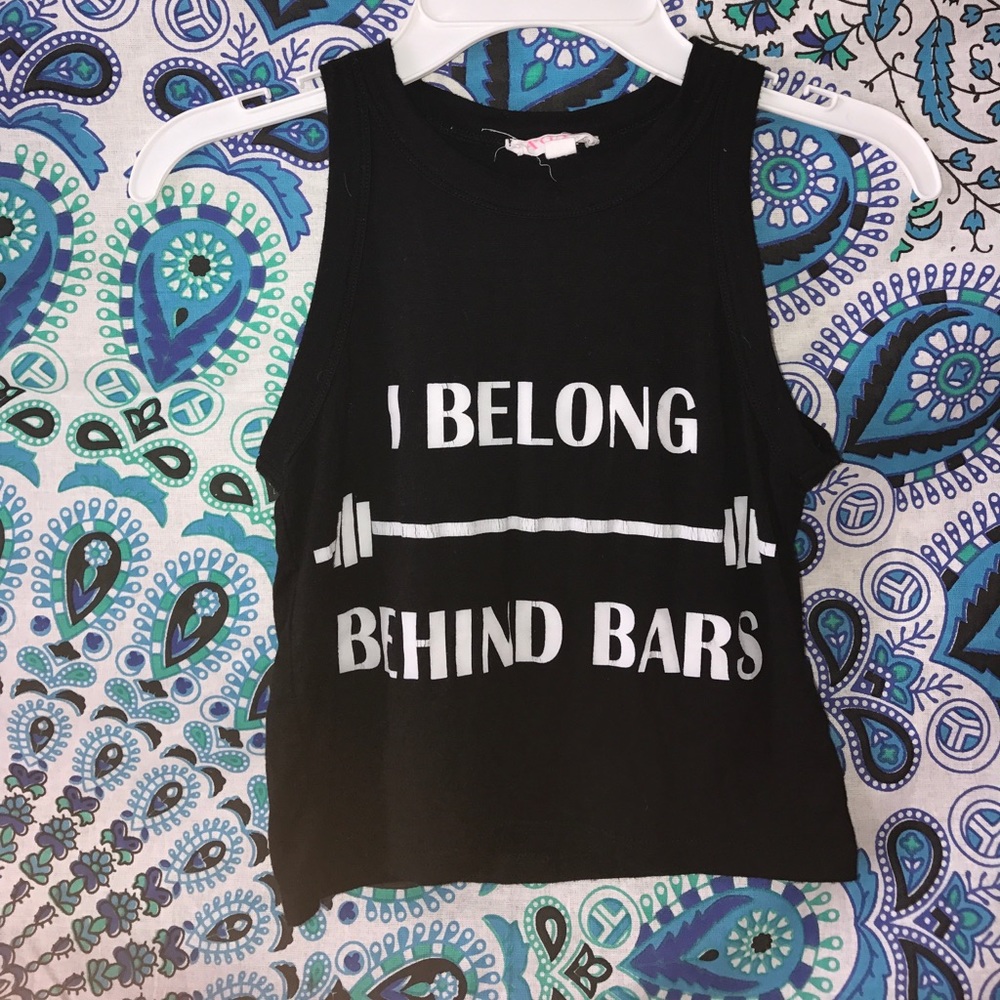 Black " I belong behind bars" muscle tee