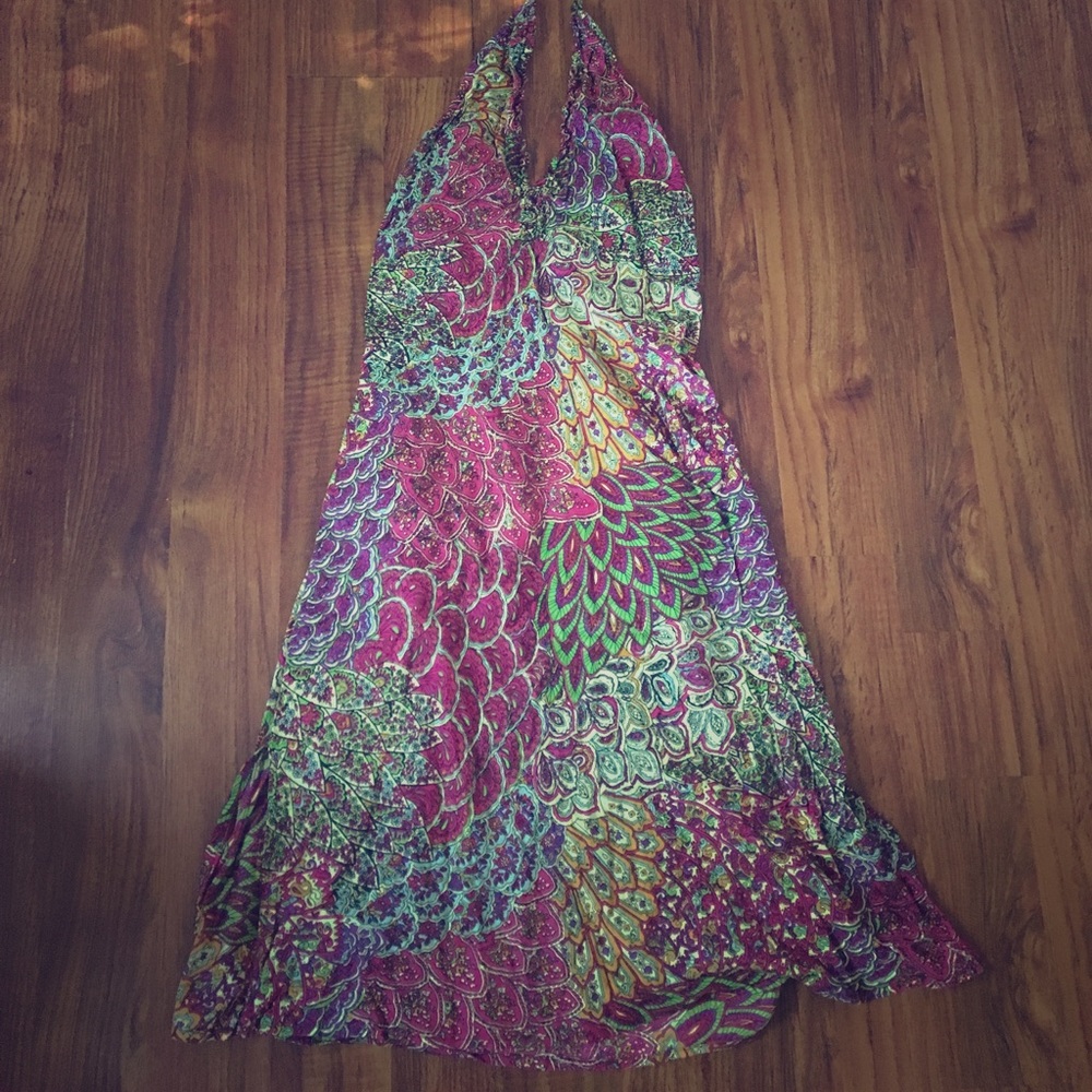 Magenta Halter Dress with Indian Textile
