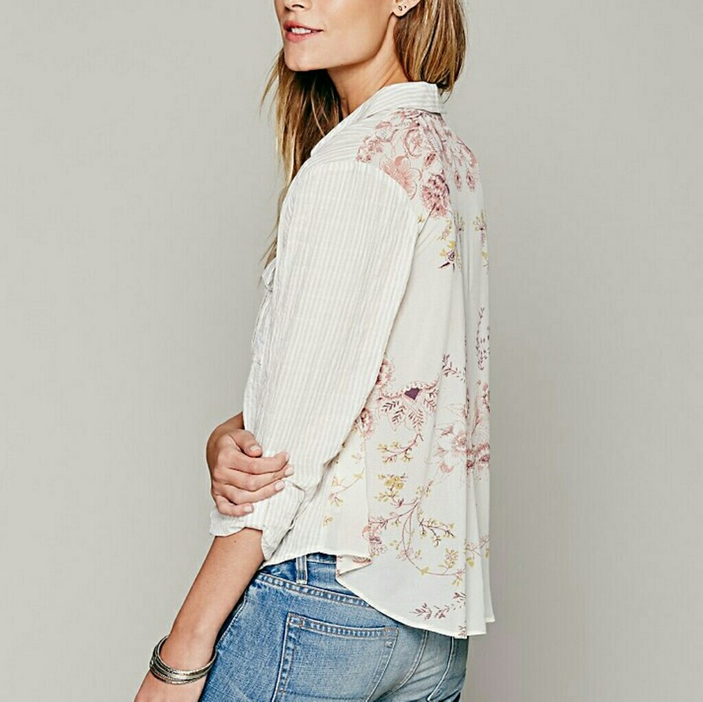 Free People striped floral button down