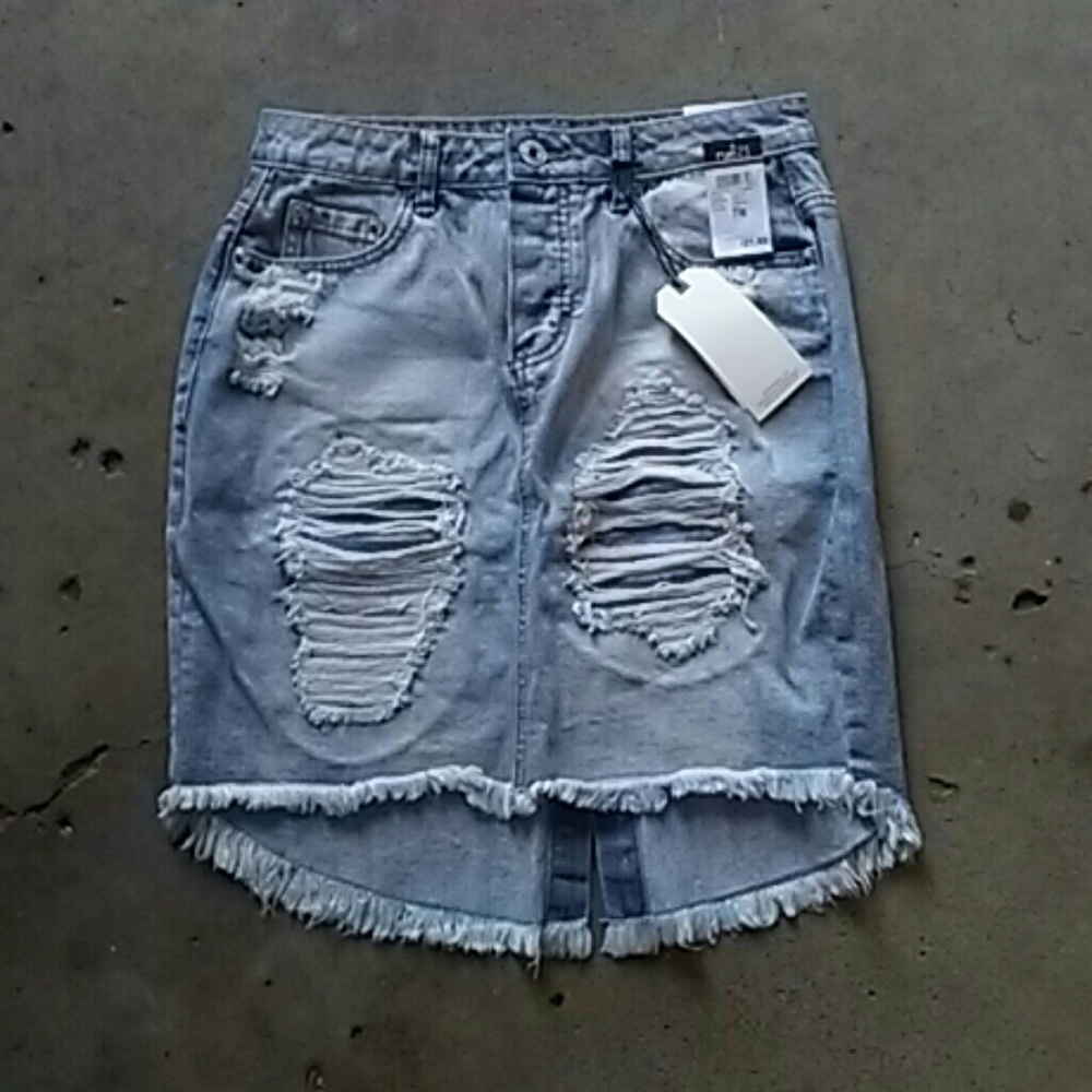 Distressed denim skirt