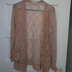 Blush sheer lace cardigan with floral detail