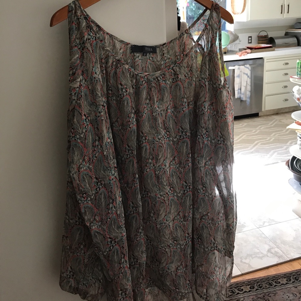 Longsleeve shoulder cut out sheer blouse