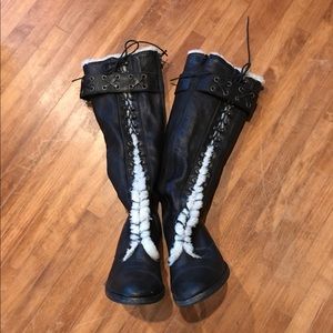 Coach Leather and Shearling Boots