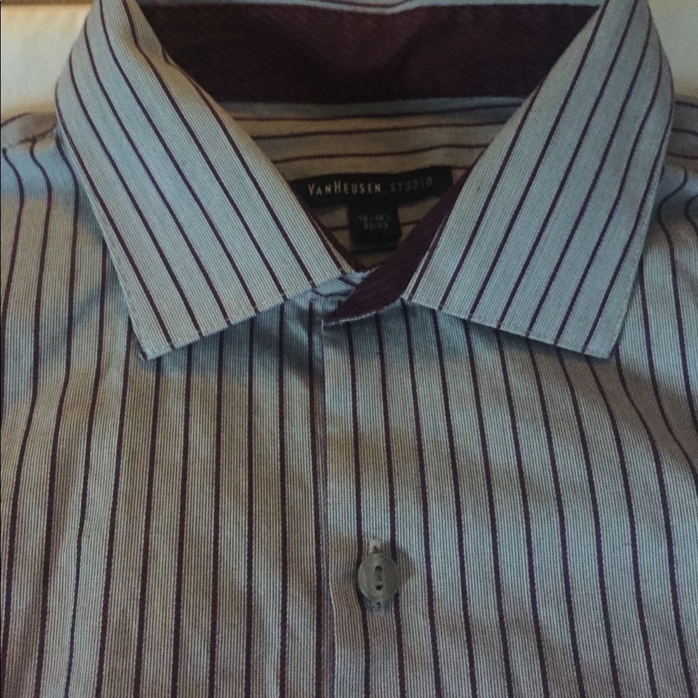 Gray & burgundy stripe button down shirt. 16-16.5