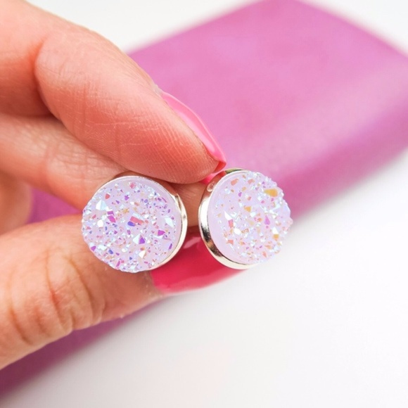 Light Pink Druzy Earrings - Picture 2 of 2