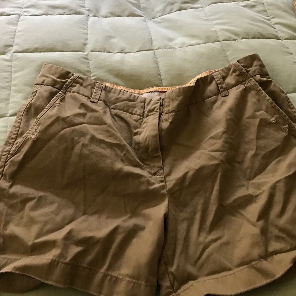 Khaki semi distracted look cotton shorts