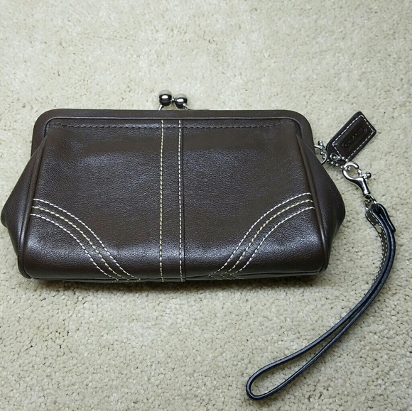 Coach Handbags - Coach chocolate leather clutch/ wristlet