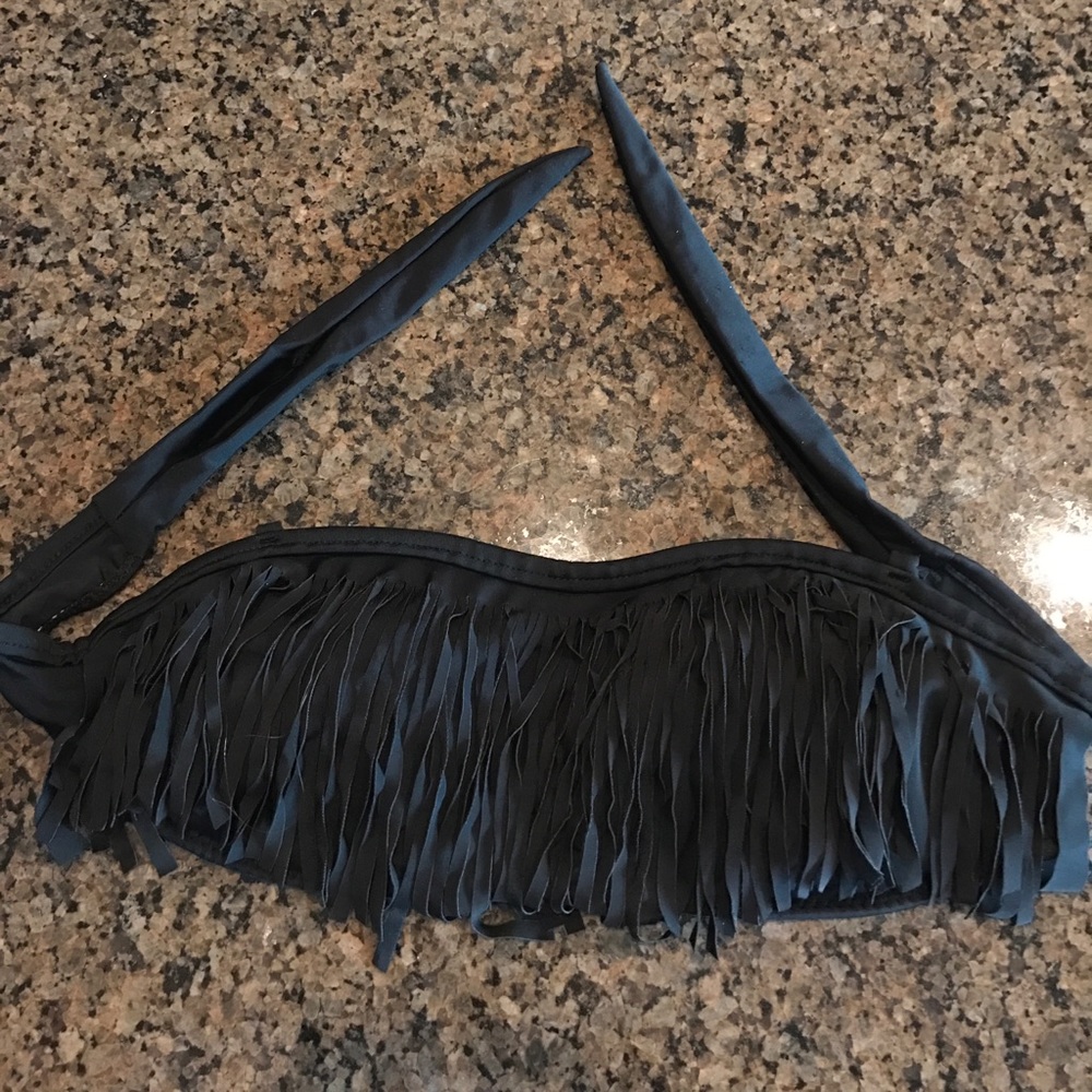 Black fringe bandeau bathing suit top