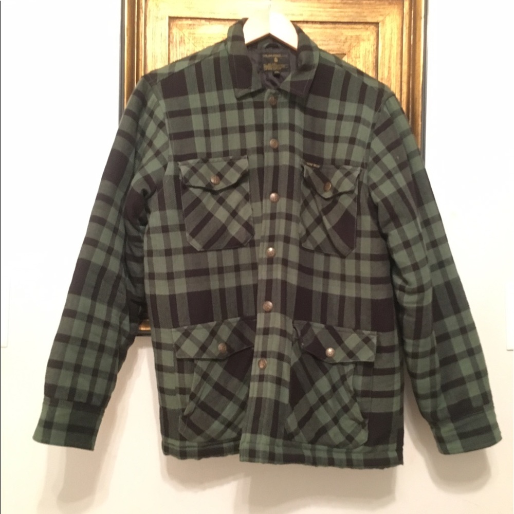 Dark Seas brand flannel jacket.