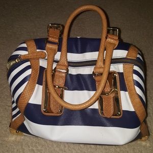 Blue and white handbag