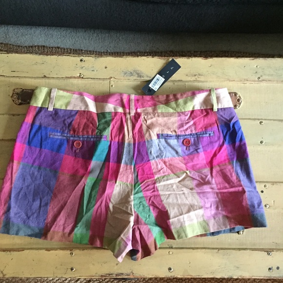 NWT THEORY BRAND FLAT FRONT STRETCH PLAID SHORTS 8 - Picture 7 of 9