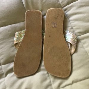 Cream sequined leather sandals