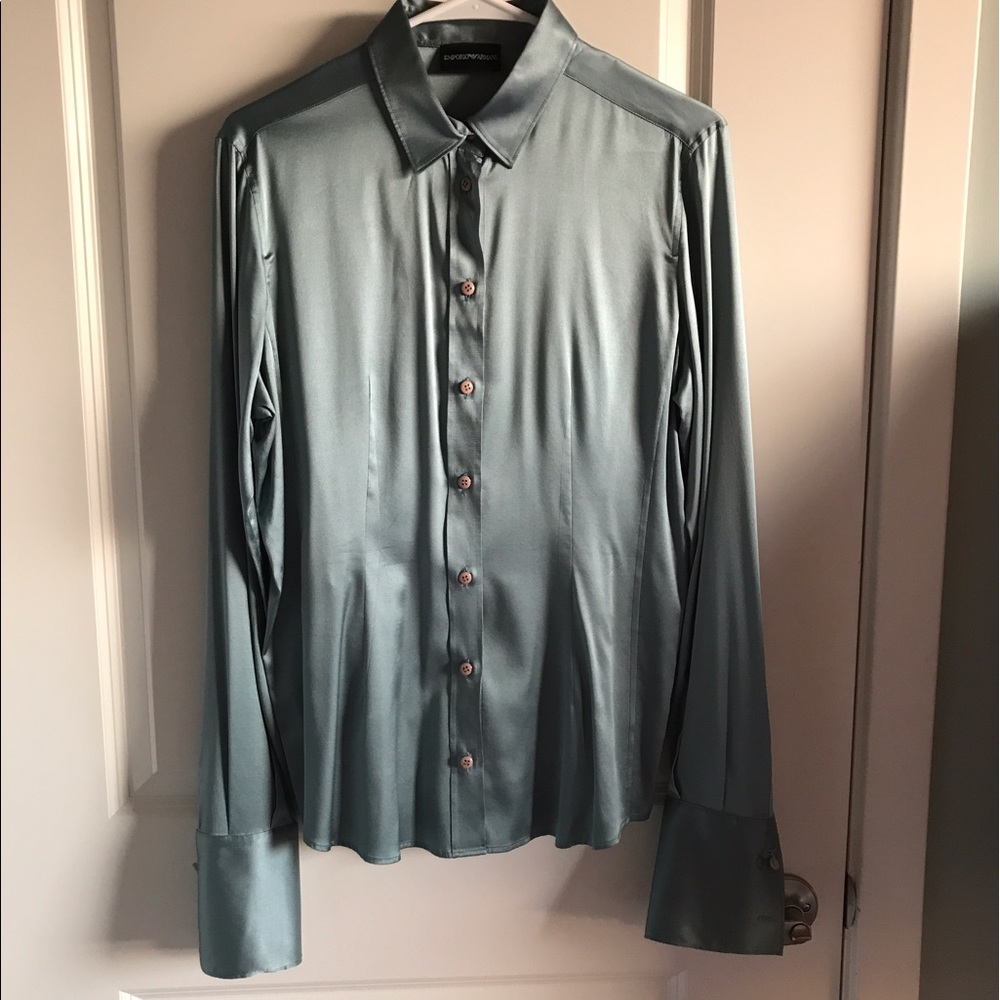 Emporio Armani Blue Silk Button Down Shirt